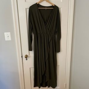 Olive green maxi wrap dress